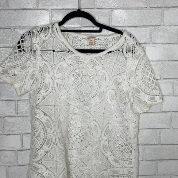 Sundance White Shadow Dance Open Crotchet Short Sleeve Top - Picture 4 of 10